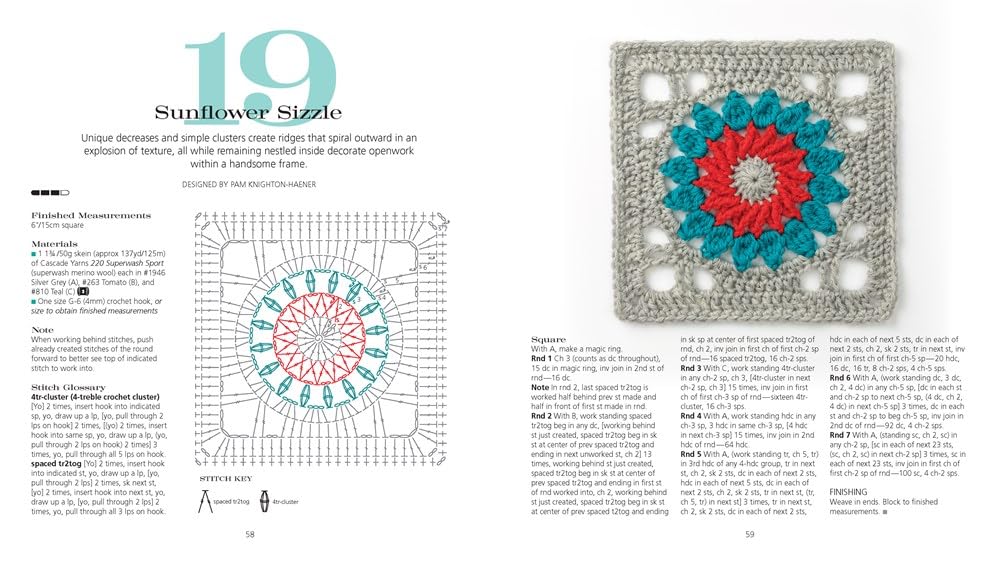 60 Quick Granny Squares book example interior page - from Sixth and Spring - including two crochet granny squares patterns from Handmade with Chrissy