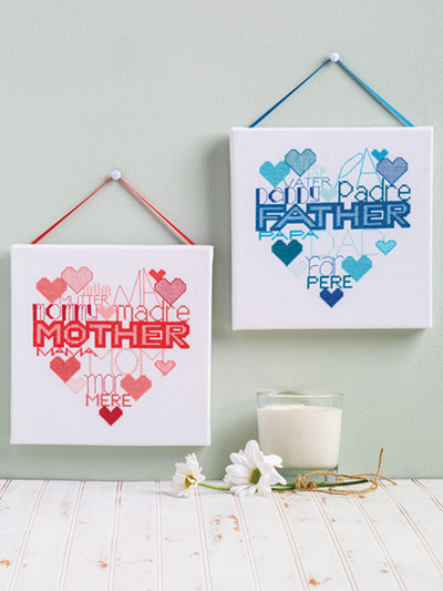 Mother and Father Heart Cross Stitch Designs by TurtleBunny Creations