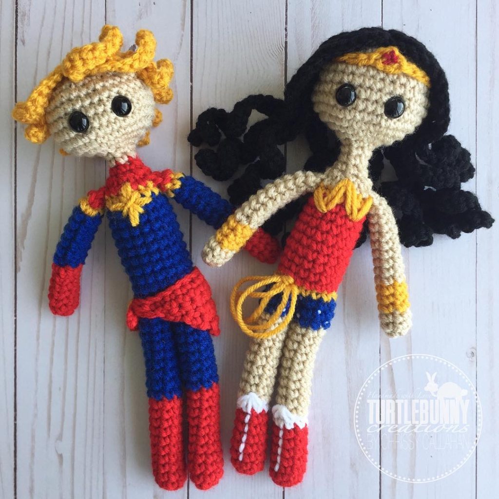 DC Wonder Woman and Marvel Captain Marvel Inspired Crochet Design by TurtleBunny Creations